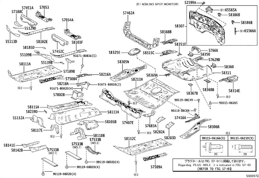 1992 Lexus Reinforcement sub-assembly, front floor cross member, left ...